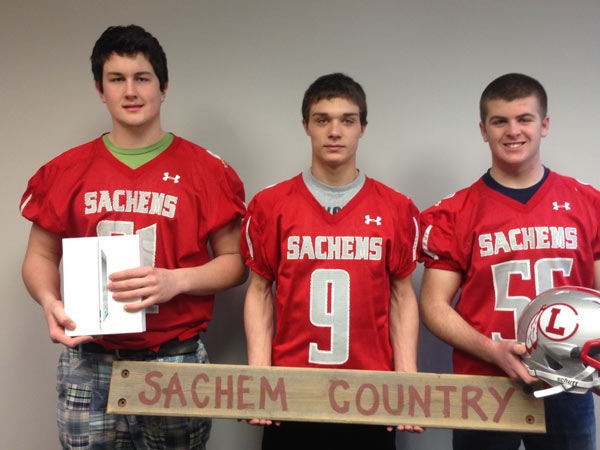 Laconia High School 2014 Football Captains Mitchell Bailey, Matt Swormstedt, and Sean Cashman